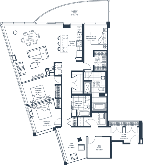 Floor plan for 4 beds, 2 baths, 1949 sqft